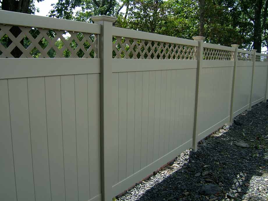 Tan Tongue and Groove Vinyl Privacy Fence Greenwood Lake NY Lattice