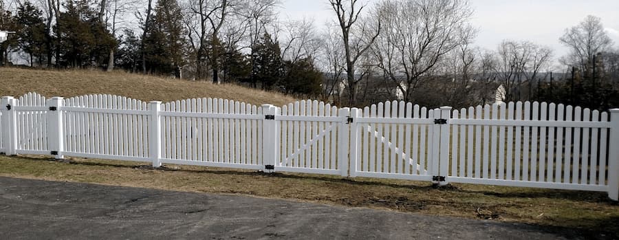 Landmark Vinyl Picket Fence in Chester NY Narrow Space Crowned Contemporary