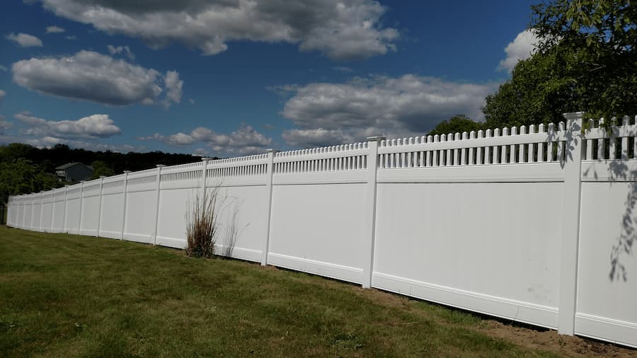 Landmark Vinyl Privacy Fence in Slate Hill NY Tongue and Groove Open Spindle Top